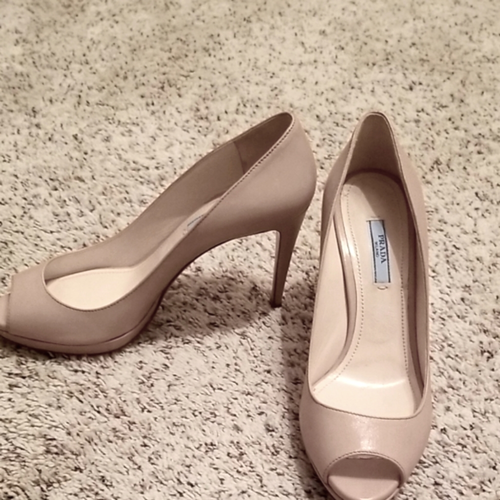 Prada Women's Beige Peep-Toe Heels,size 38